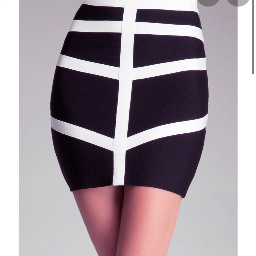 Bebe Colorblock Bandage Skirt black & white XS